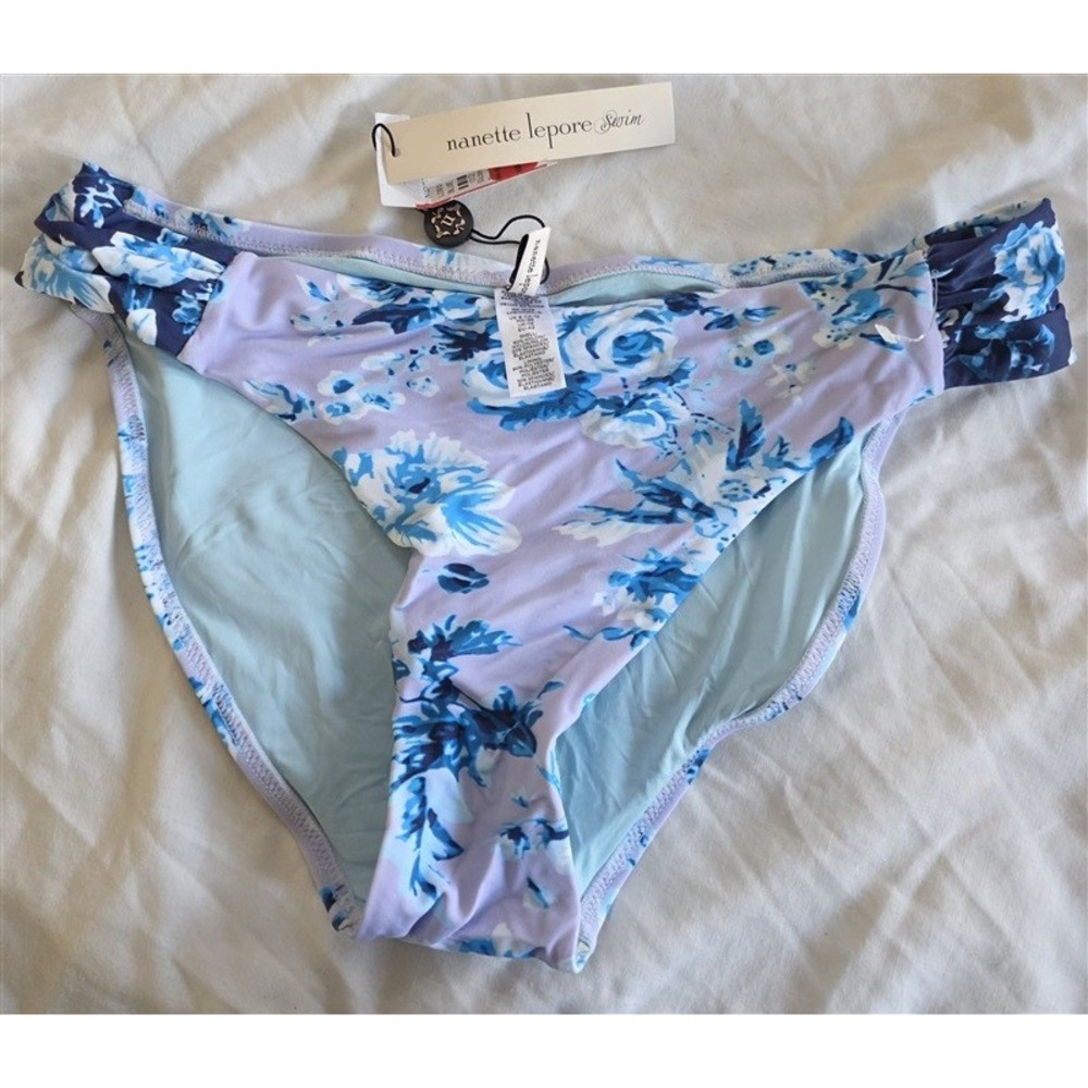 NWOT Nanette Lepore 12 Blue Purple White Floral Bikini Swim Bottom 132423